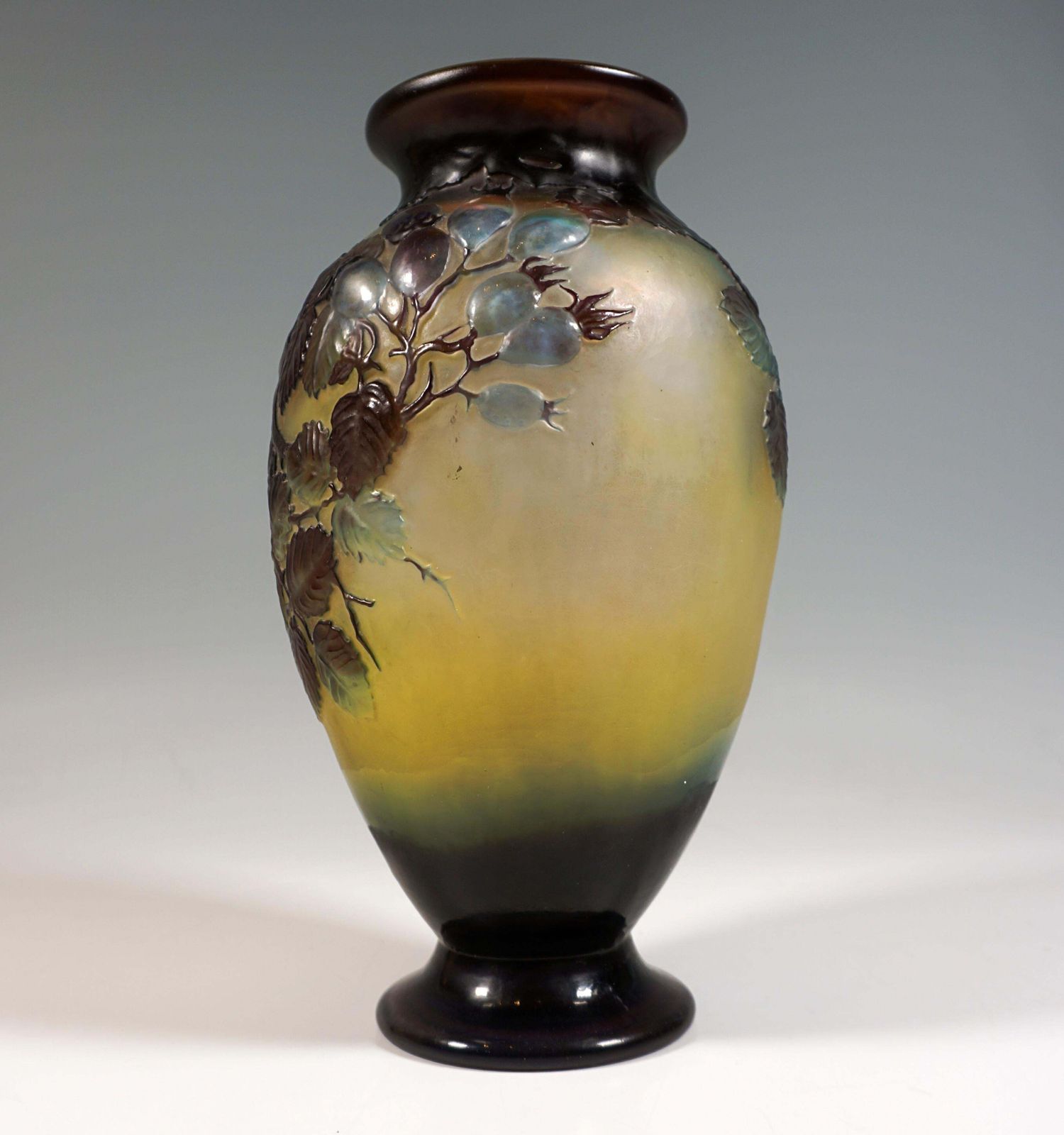 Emile Galle Soufflé Vase Gallé Nancy Art Nouveau Wild Rose France C.1925 photo for sale