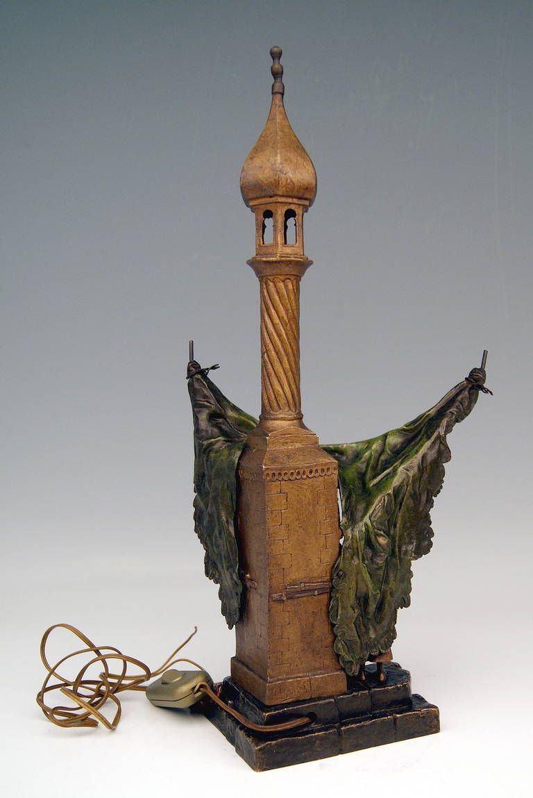 Vienna Bronze Table Lamp Vintage By Franz Bergman Smoking Arab Man, Circa 1890 photo Lighting
