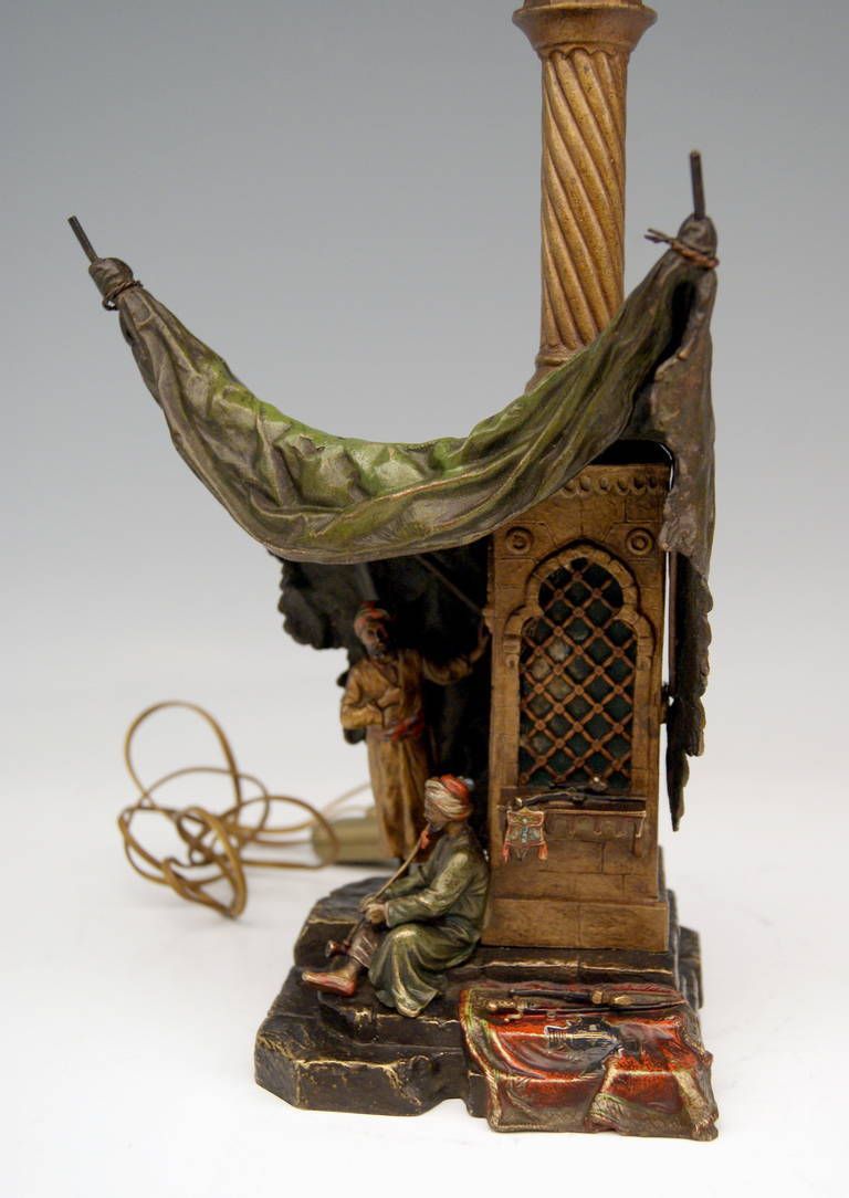 Vienna Bronze Table Lamp Vintage By Franz Bergman Smoking Arab Man, Circa 1890 photo vinterior