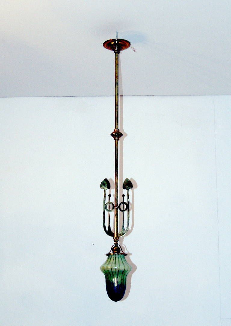 Art Nouveau Suspended Lamp Pendant Vienna Palme Koenig Shade C.1900 photo furniture
