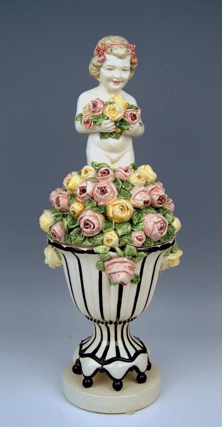 Carl Klimt Most Lovely Art Nouveau Cherub Figurine On Lid Of Bowl, Circa 1910 photo furniture