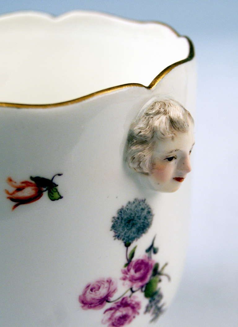 Meissen Pair Of Cachepots Planters Flower Blossoms Rococo Period C. 1750 photo vintage