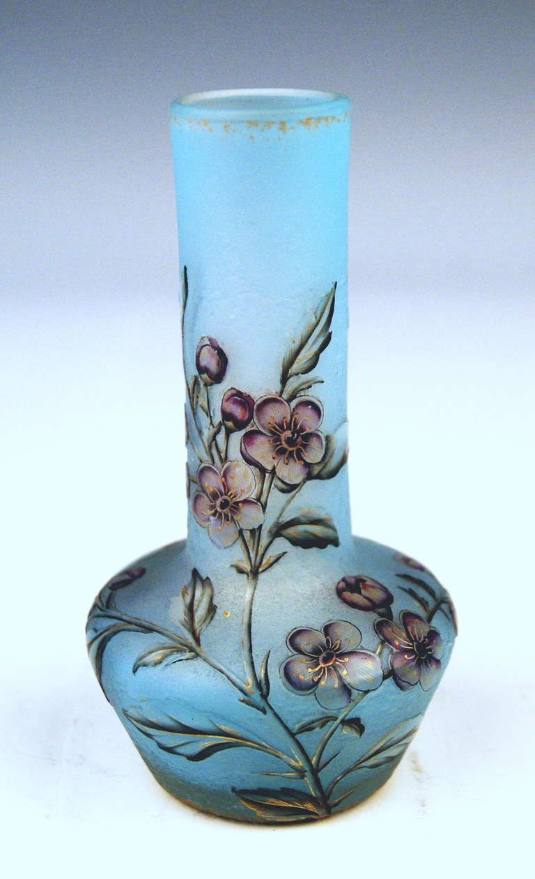 Daum Nancy Vase Flower Blossoms On Stems Art Nouveau France Lorraine C. 1900 photo furniture