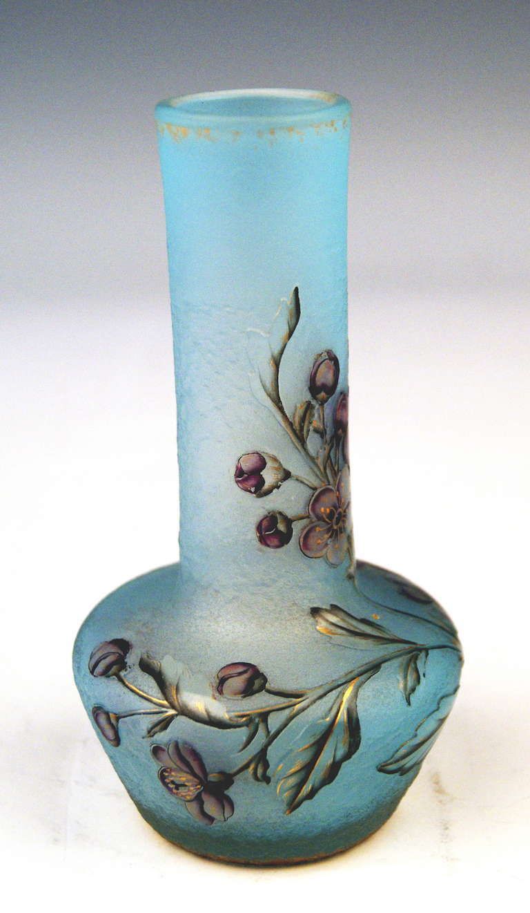 Daum Nancy Vase Flower Blossoms On Stems Art Nouveau France Lorraine C. 1900 photo for sale