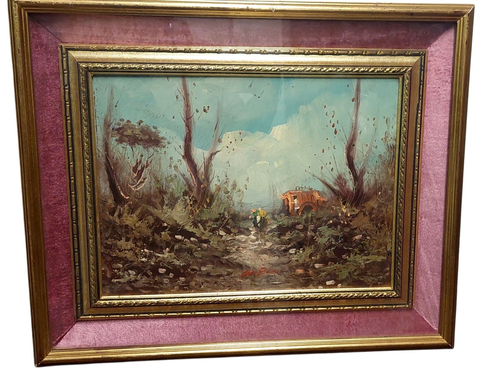 Oil Painting On Faesite Landscape Signed "De Boni" 60s Frame