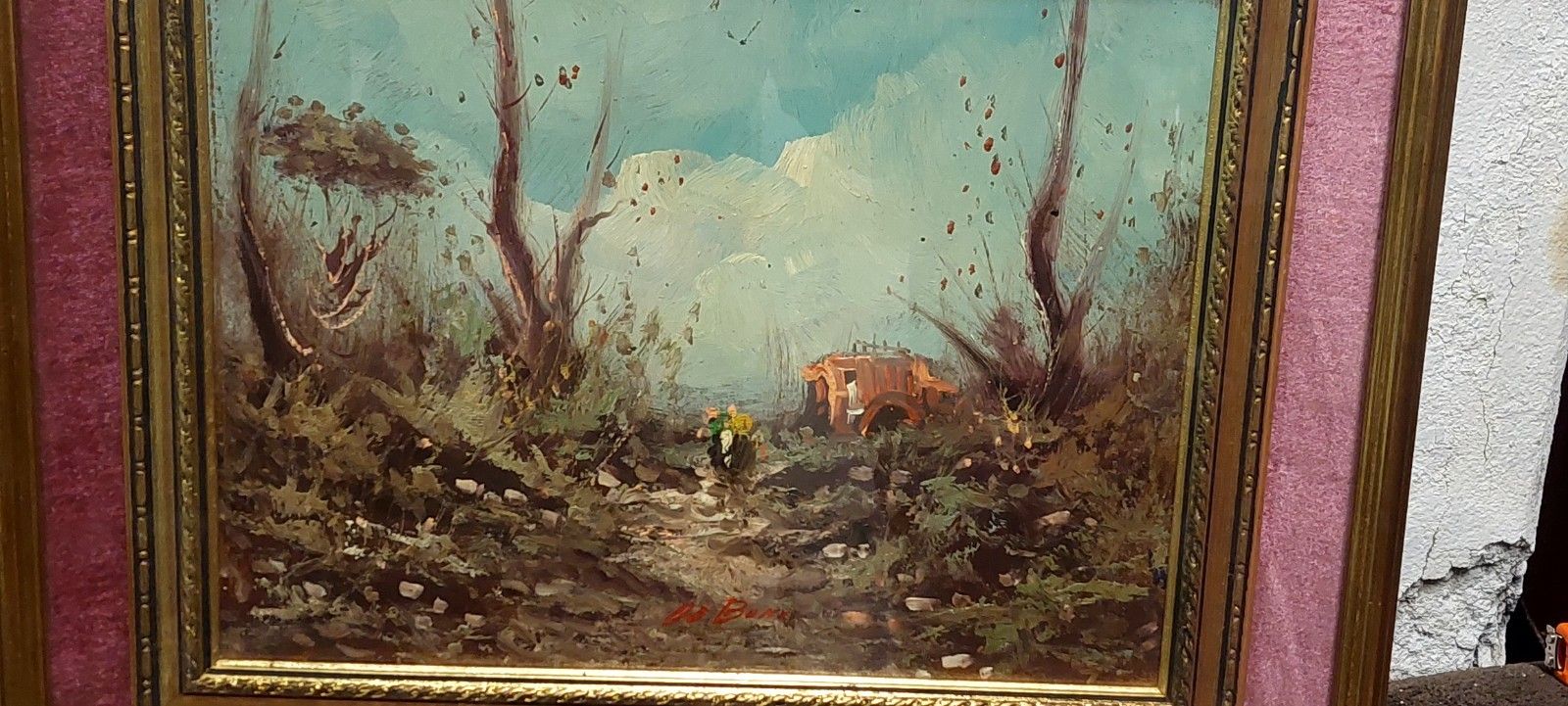 Oil Painting On Faesite Landscape Signed "De Boni" 60s Frame photo for sale
