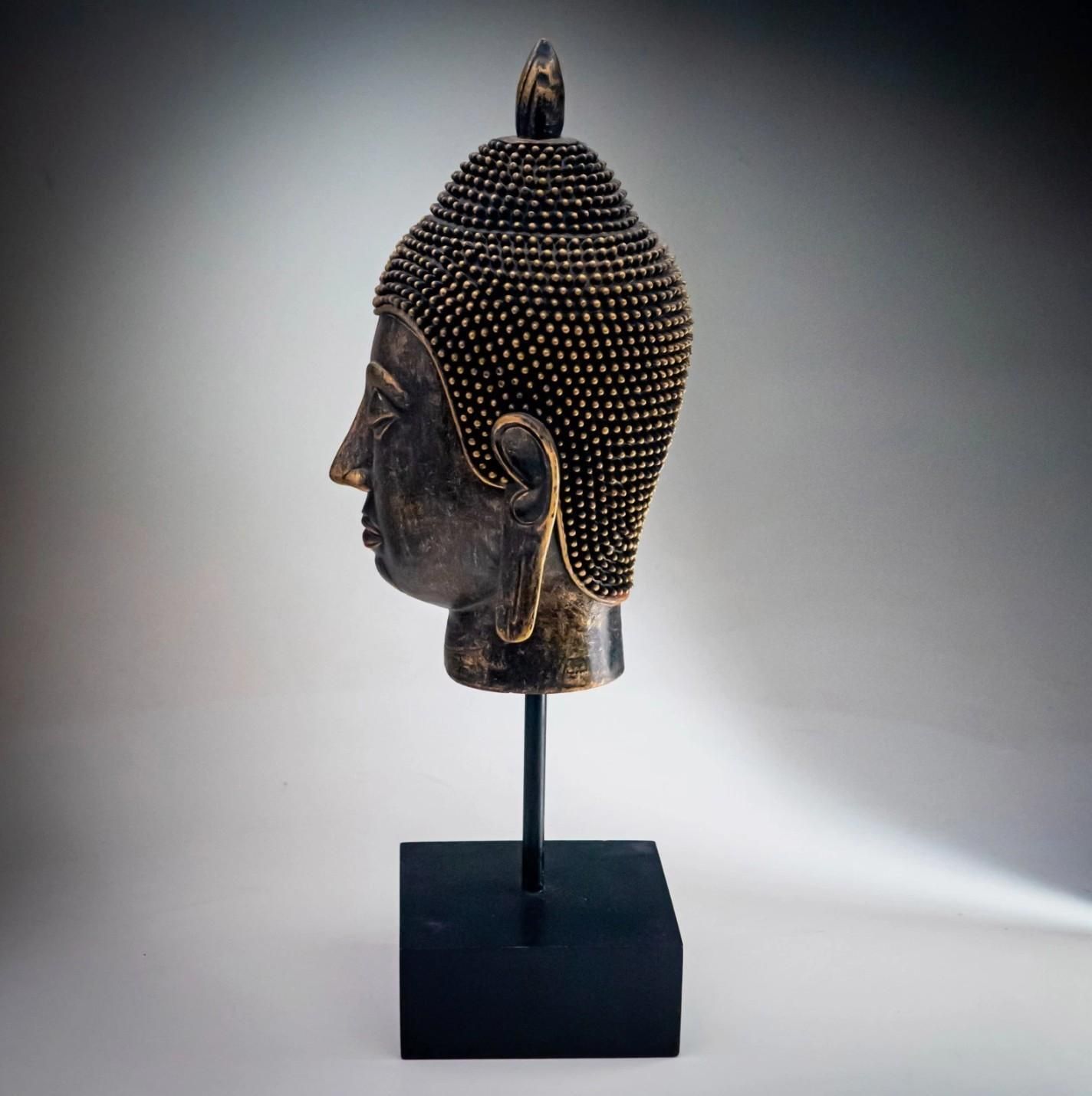 Decorative Buddha Head Stand Antique Resin Buddha Head On Stand 1960 photo vinterior