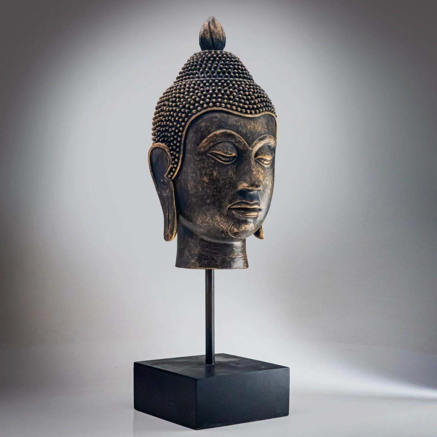 908.0 Decorative Buddha Head Stand Antique Resin Buddha Head On Stand 1960 photo