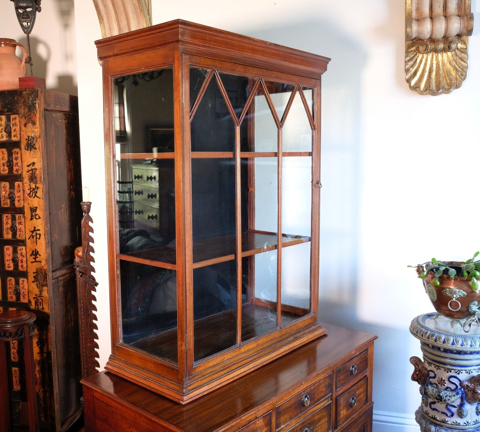 780.0 Mahogany Astral Glazed Wall Display Cupboard C 1910 photo