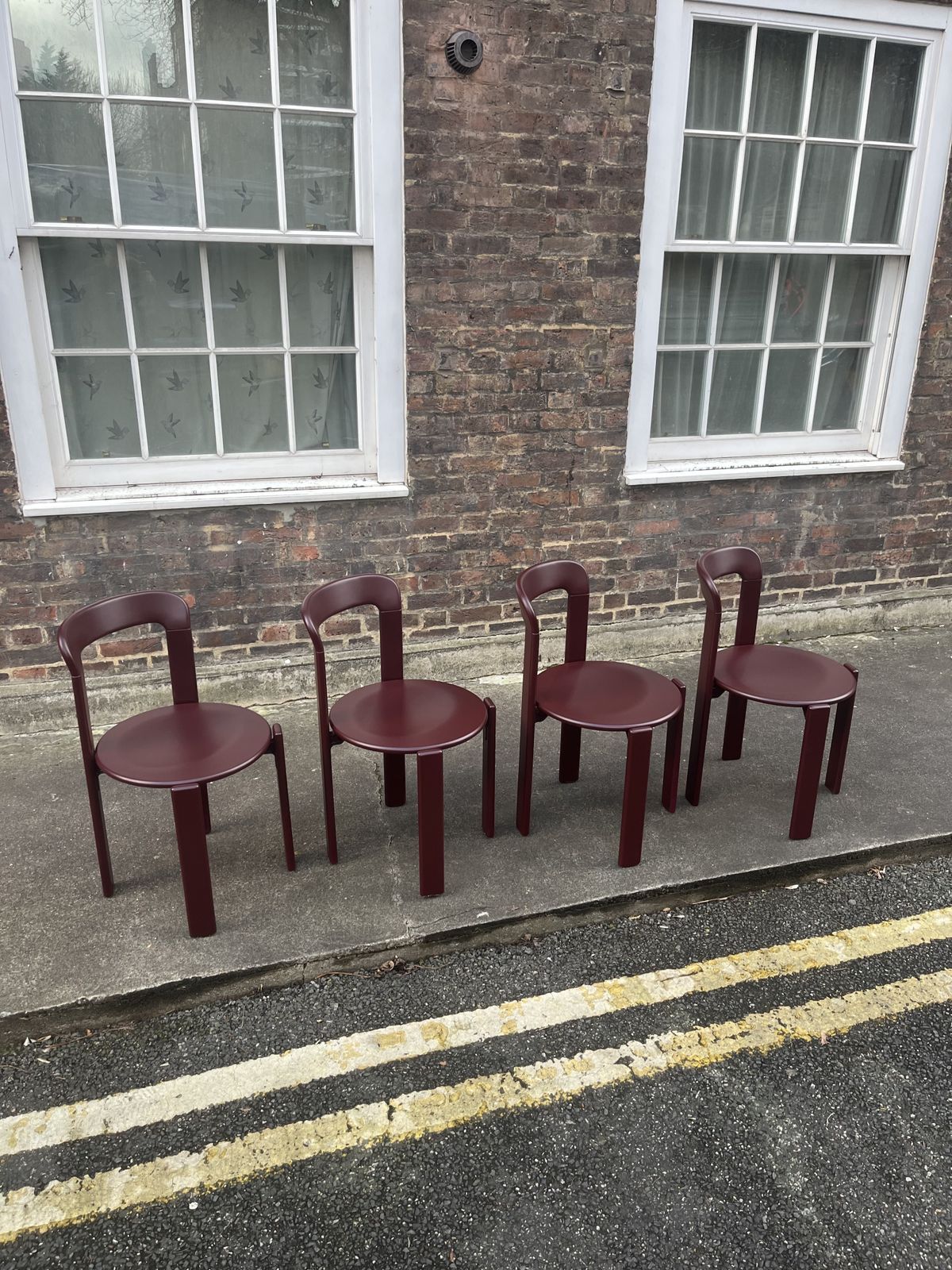Vintage Set Of Four Brown Red Bruno Rey Chairs, Kusch & Co, Germany 1970s Newly Powder Coated Ral3007 photo buy