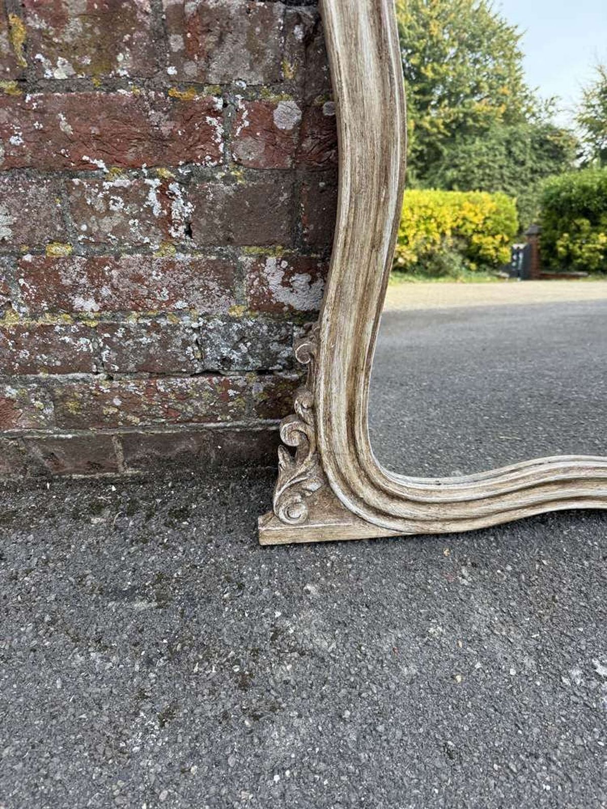 A Wonderful Large Antique French 19th Century Painted Shaped Overmantle Mirror. photo for sale