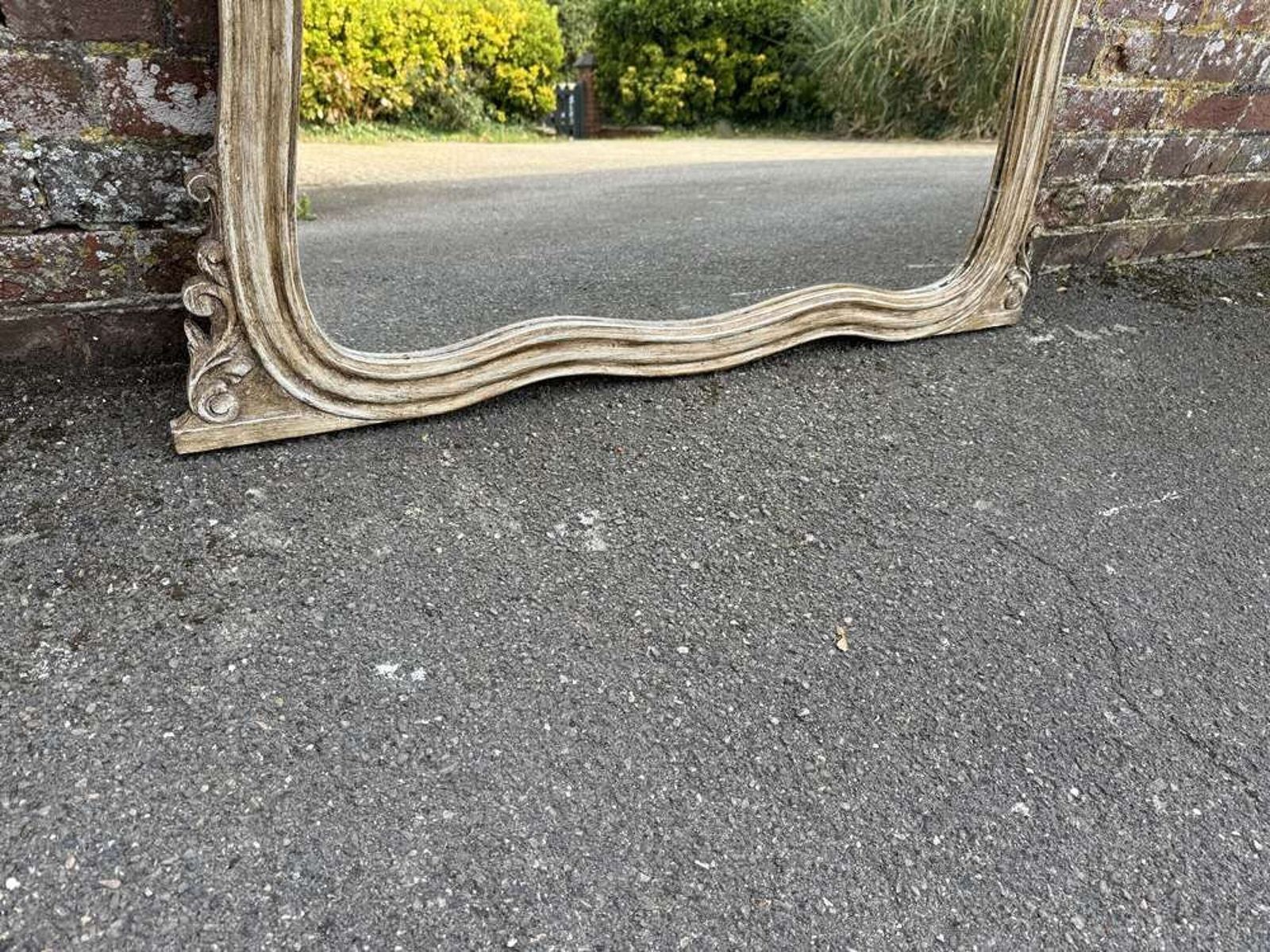 A Wonderful Large Antique French 19th Century Painted Shaped Overmantle Mirror. photo Home Decor