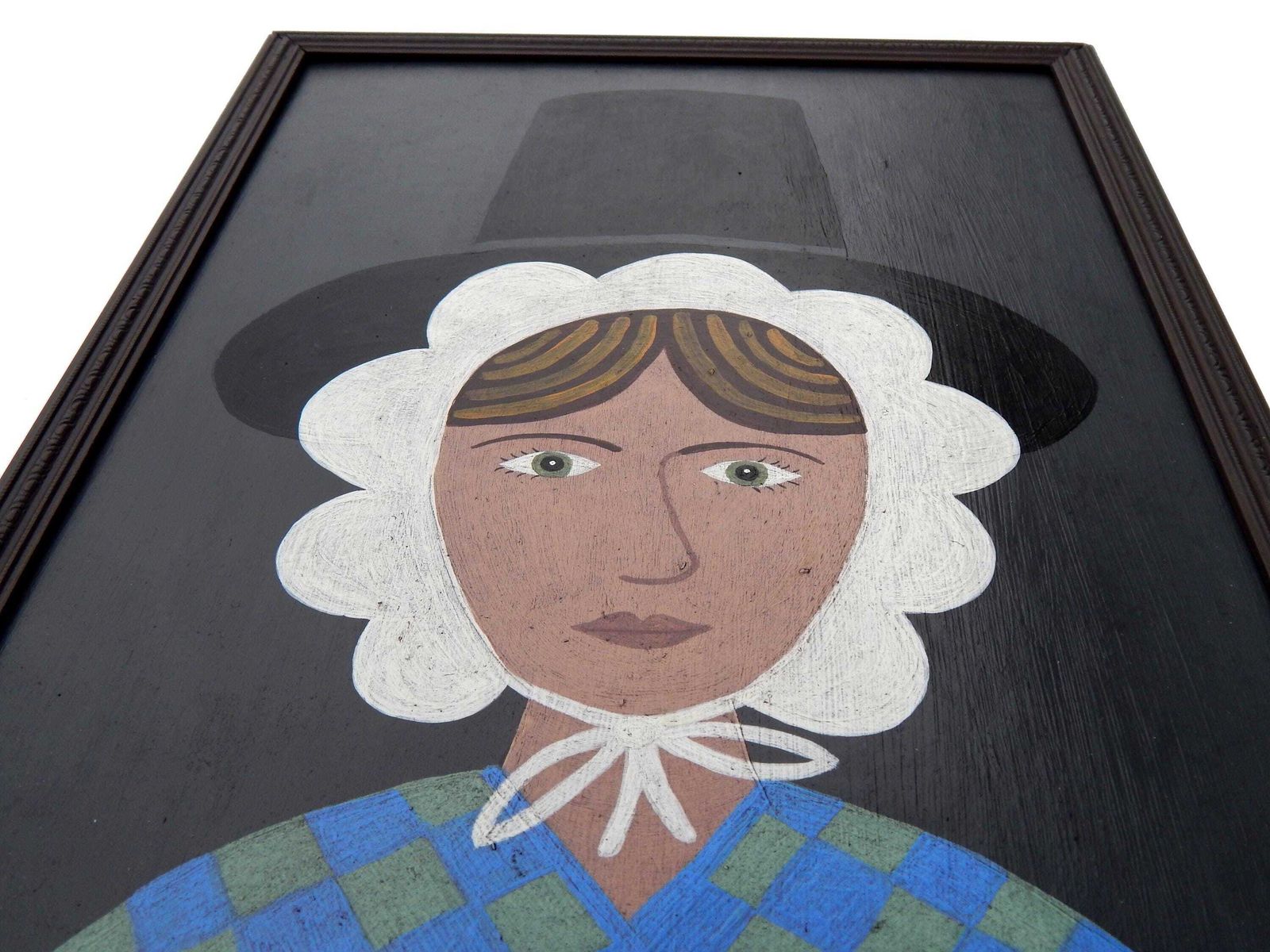 Original Naive Welsh Lady Painting : Folk Art Portrait In Antique Style Frame photo 380.0