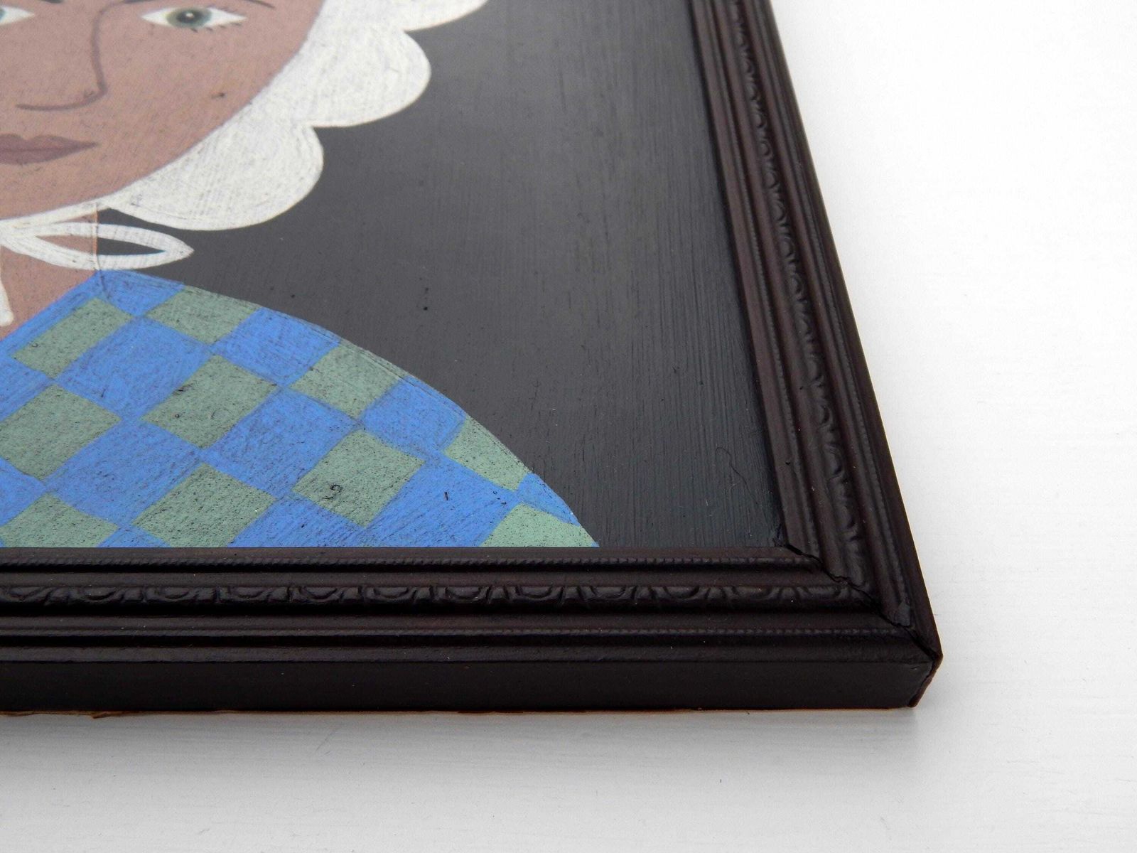 Original Naive Welsh Lady Painting : Folk Art Portrait In Antique Style Frame photo vinterior