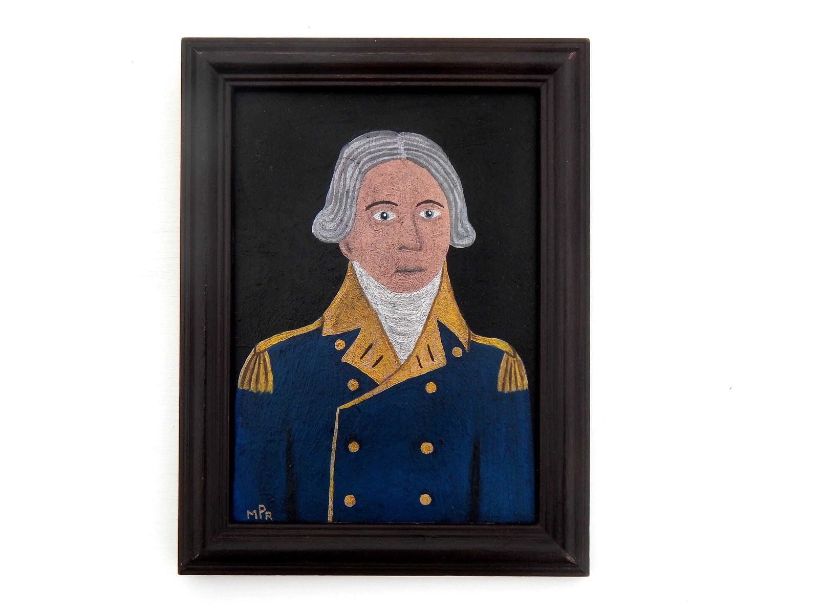 Victorian Admiral Painting: Original Folk Art Portrait In Vintage Frame photo furniture