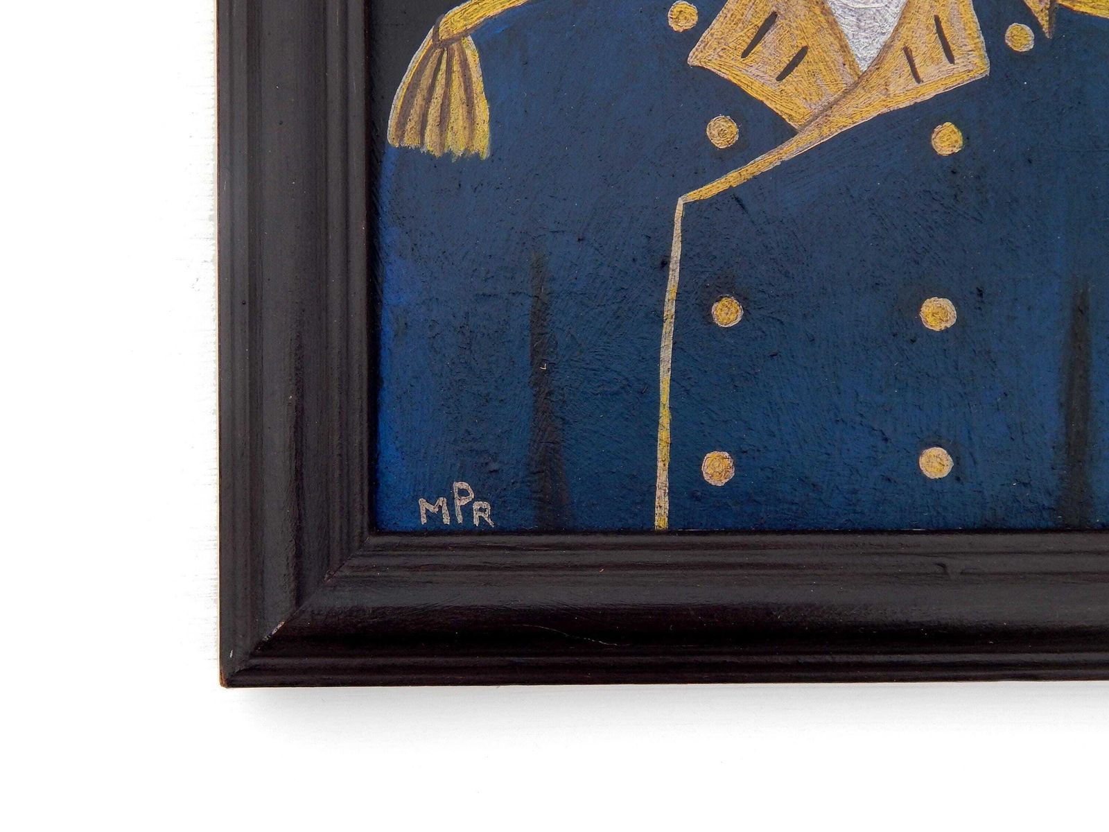 Victorian Admiral Painting: Original Folk Art Portrait In Vintage Frame photo buy