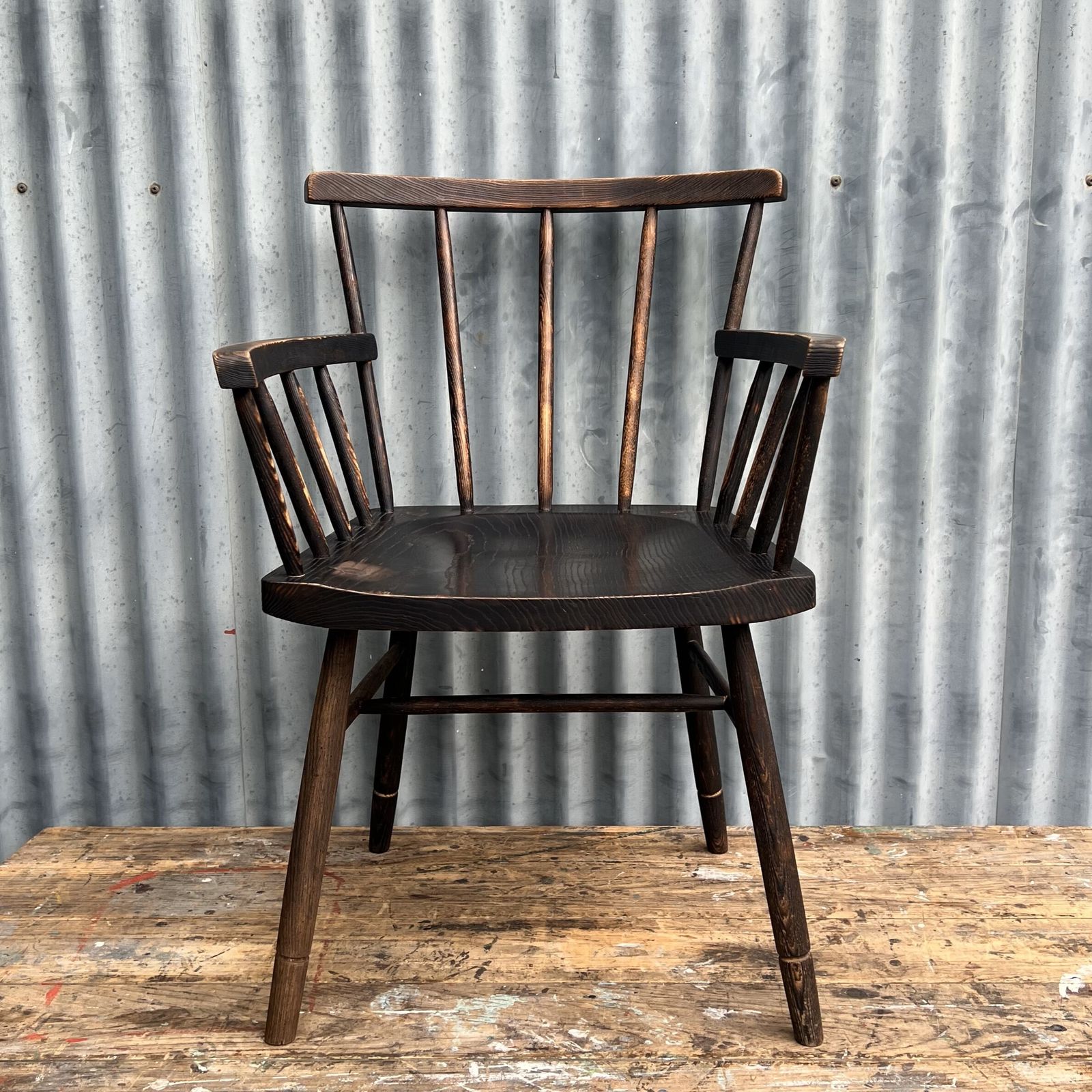 Primitive Windsor Stick Style Ebonised Arm Chair photo for sale