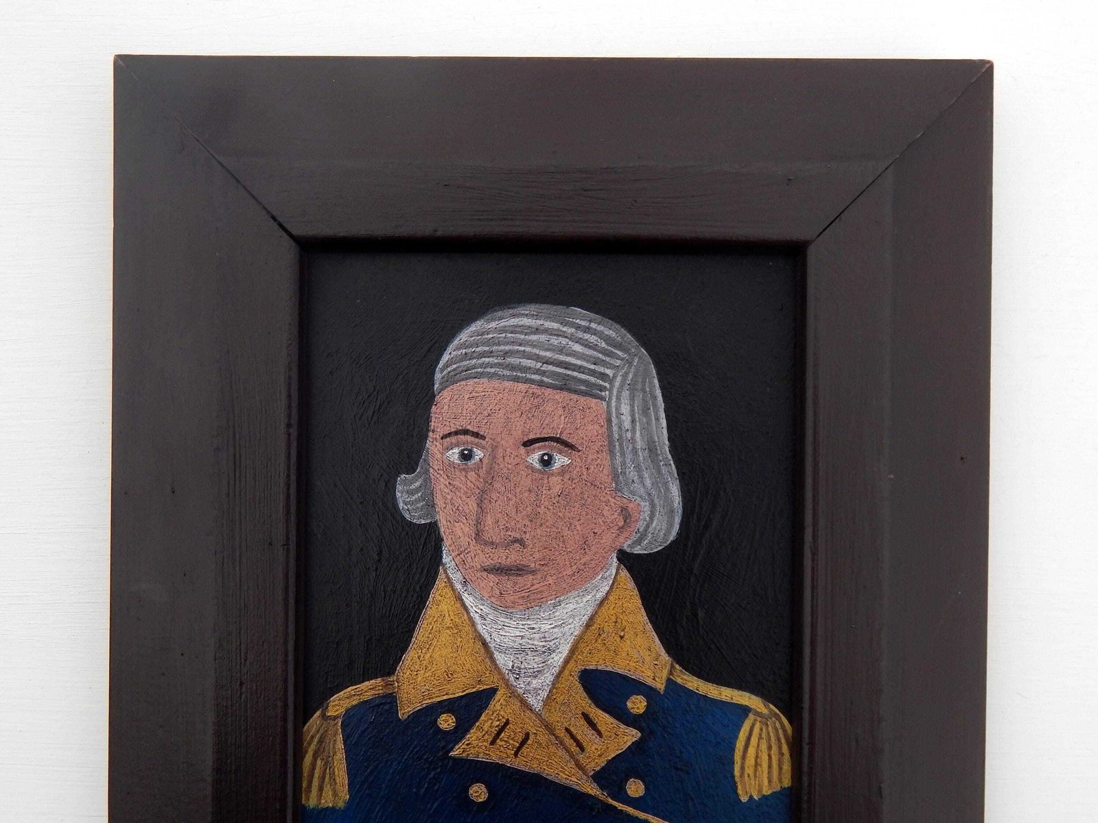 Victorian Admiral Portrait Painting: Original Folk Art In Vintage Wooden Frame photo furniture