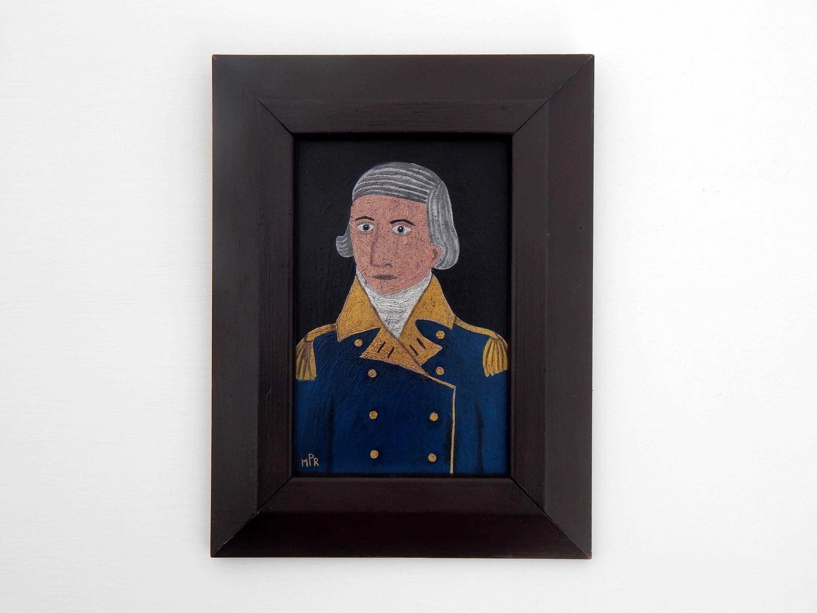Victorian Admiral Portrait Painting: Original Folk Art In Vintage Wooden Frame photo for sale
