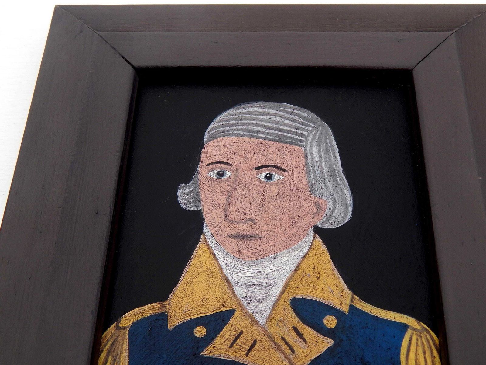 Victorian Admiral Portrait Painting: Original Folk Art In Vintage Wooden Frame photo vinterior