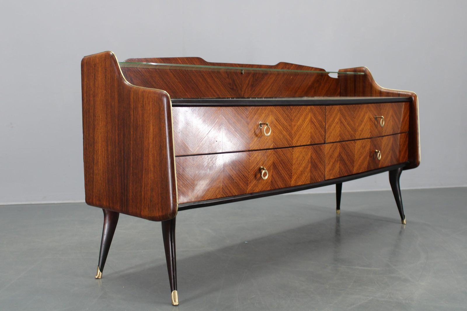 Furniture 1950s Organic Italian Sideboard With Glass Top And 4 Drawers photo
