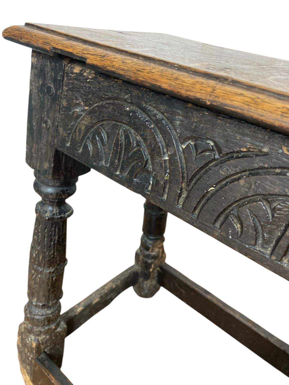 Carved Oak Joined Stool 17th Century Charles II photo furniture