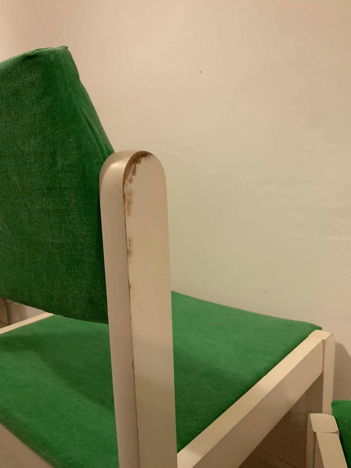 A Pair Of White Mid Century German Dining Chairs With Green Reupholstery photo buy