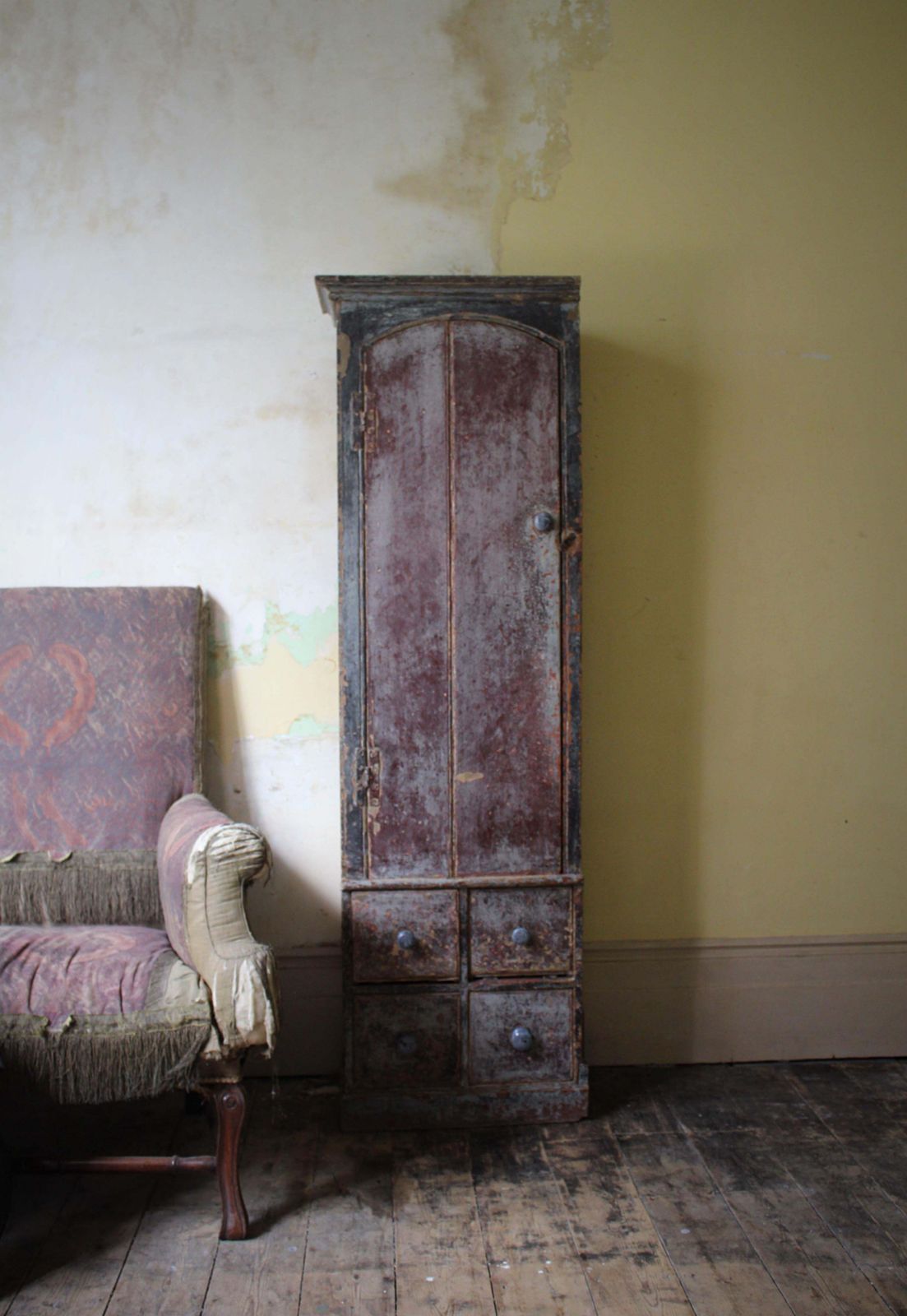 Early 19th C Original Painted English Country House Georgian Narrow Cupboard photo furniture