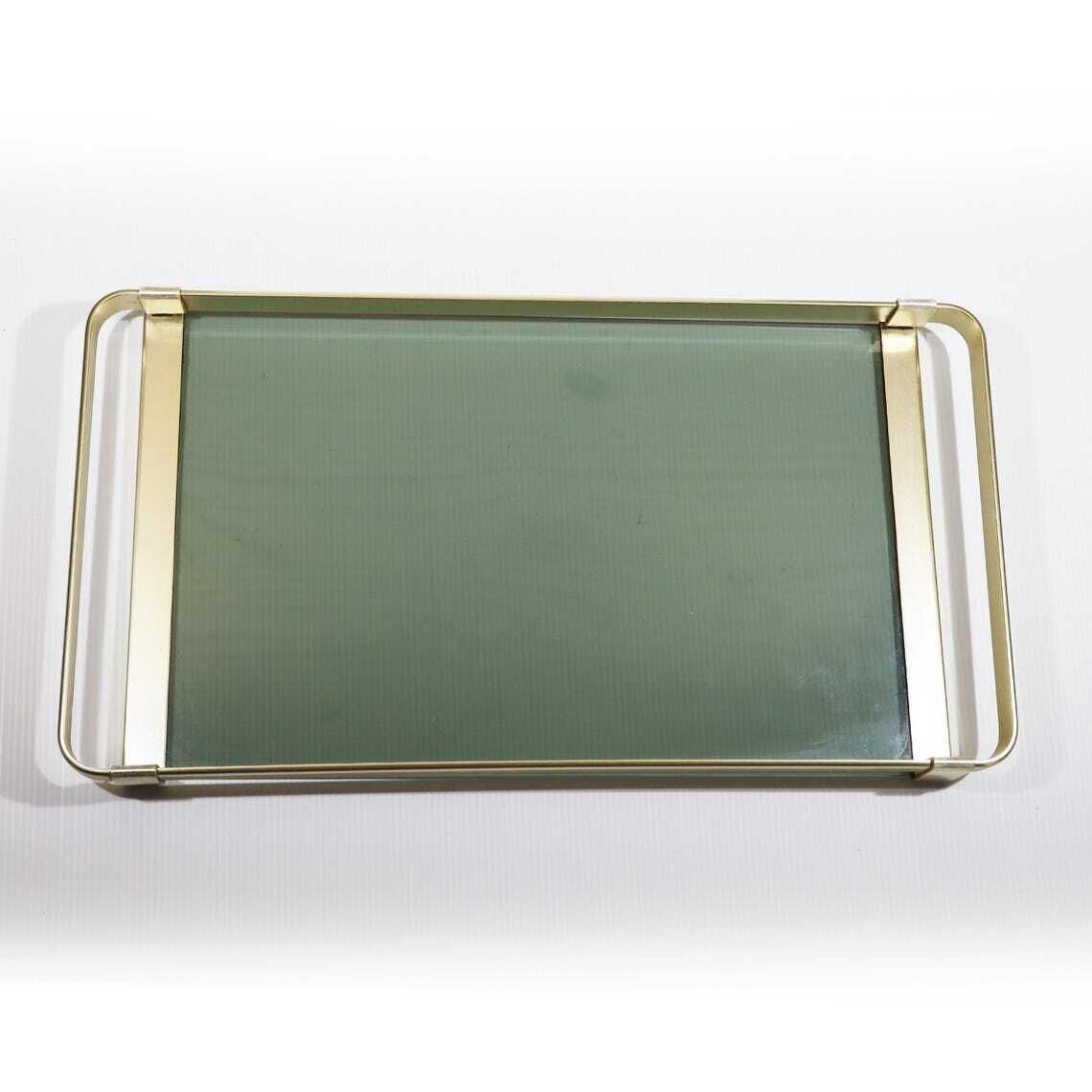 Vintage Italian Brass And Smoked Glass Serving Tray By Mb Italy