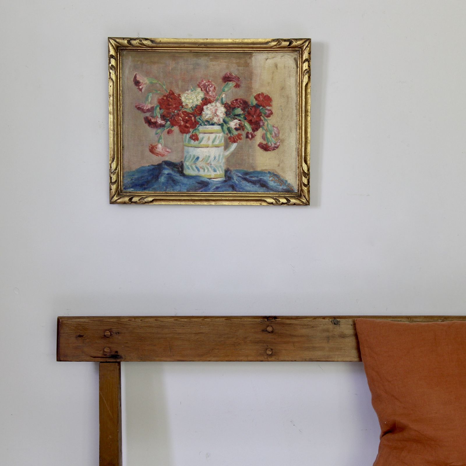 Antique French Floral Painting, Dated 1914 photo furniture