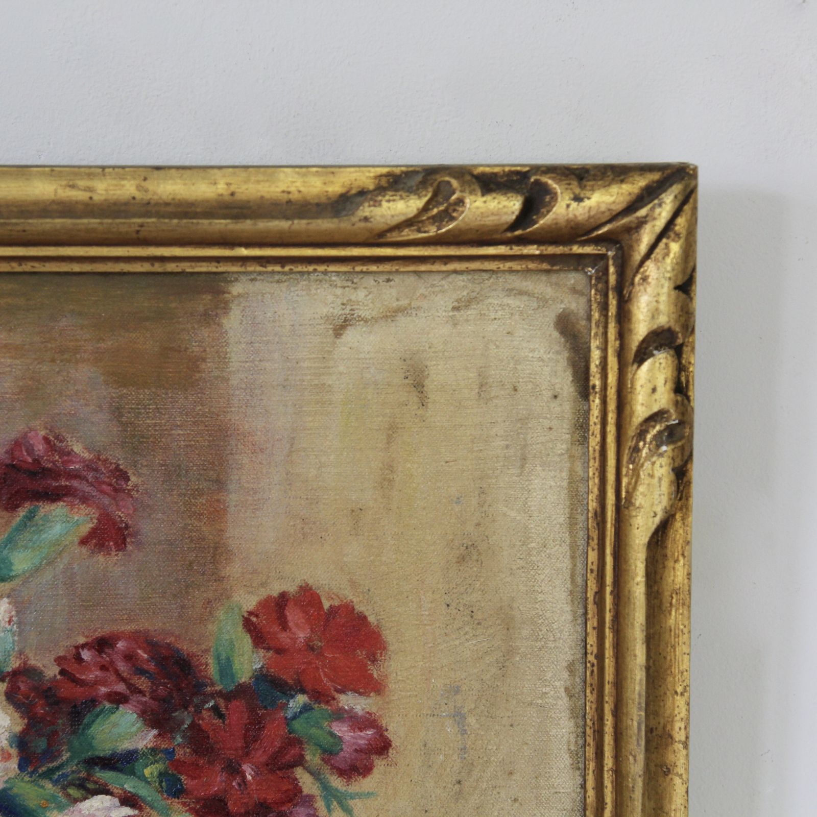 Antique French Floral Painting, Dated 1914 photo vintage