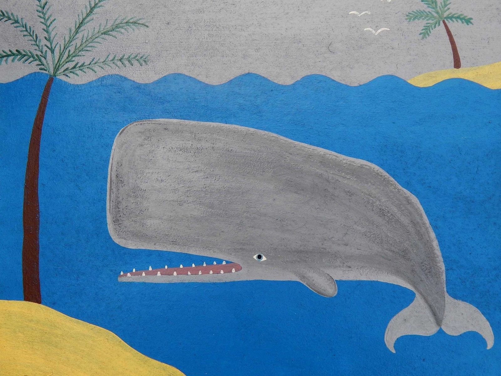 Naive Nautical Painting Of A Sperm Whale Folk Art In Hand Painted Frame photo for sale
