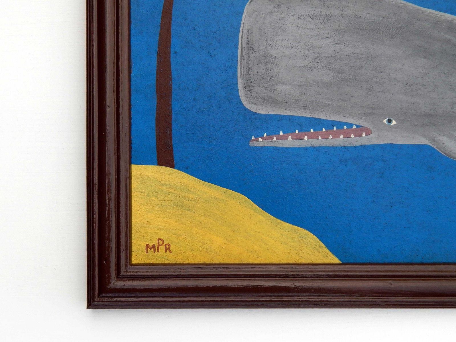 Naive Nautical Painting Of A Sperm Whale Folk Art In Hand Painted Frame photo Art