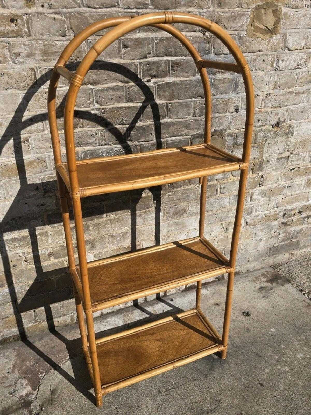 Bamboo Rattan Cane Mid Century Retro Vintage Shelving Unit photo furniture