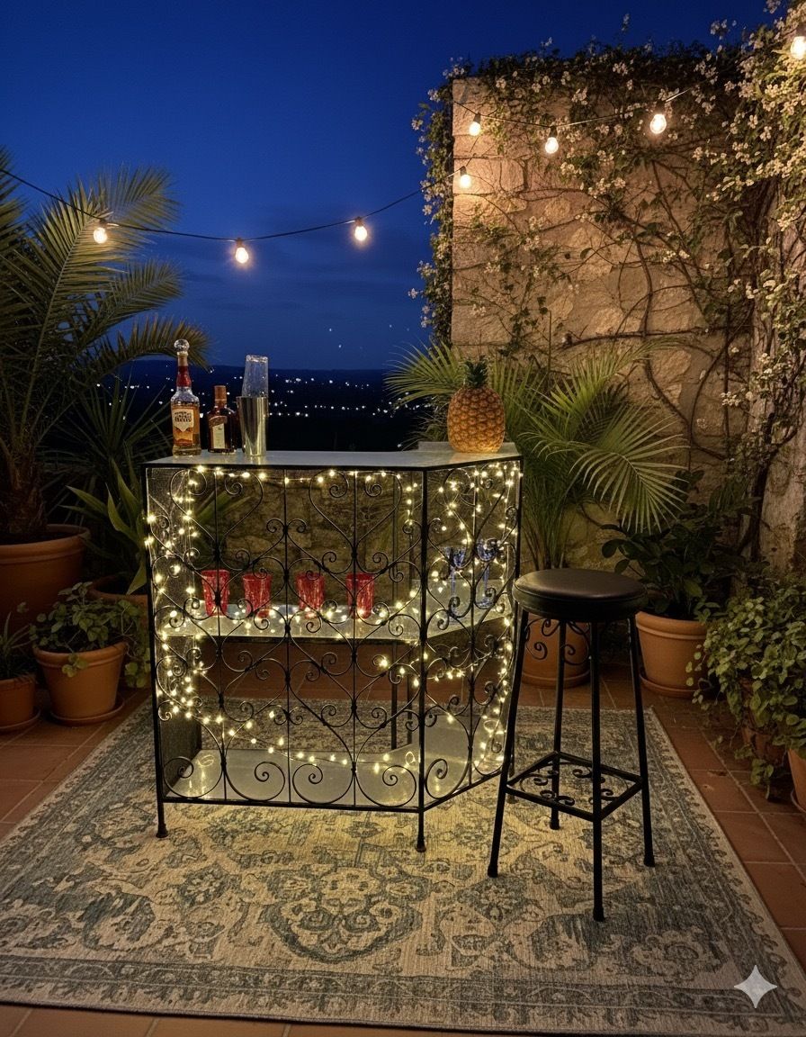 Retro Vintage Cocktail Bar Reception Shop Counter With 1 Bar Stool