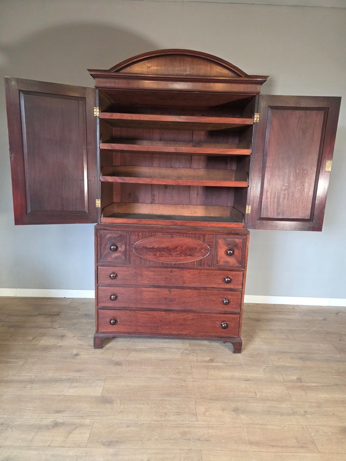 photo furniture Antique Late George 111 Mahogany Linen Press Circa 1800s