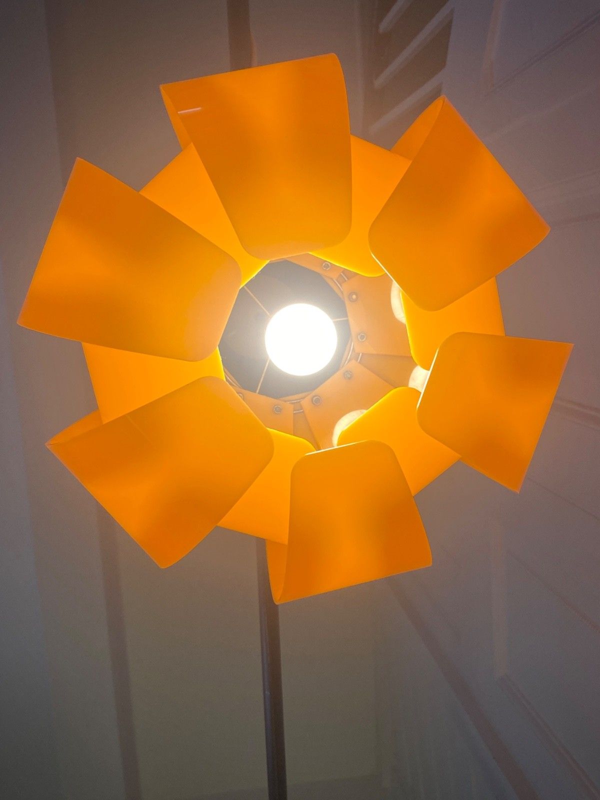 Original 1960s 70s Orange 'Lotus Flower' Perspex Ceiling Pendant Light Shade. photo Lighting