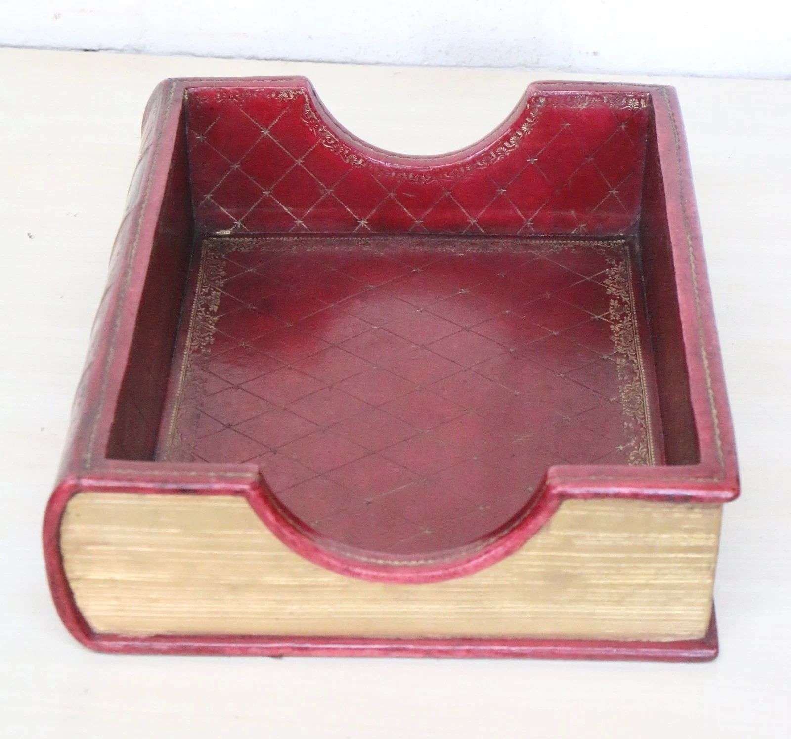 A Desktop Letter Paper Holder Modelled On An Antique Red & Gilt Leather Bound Book photo for sale
