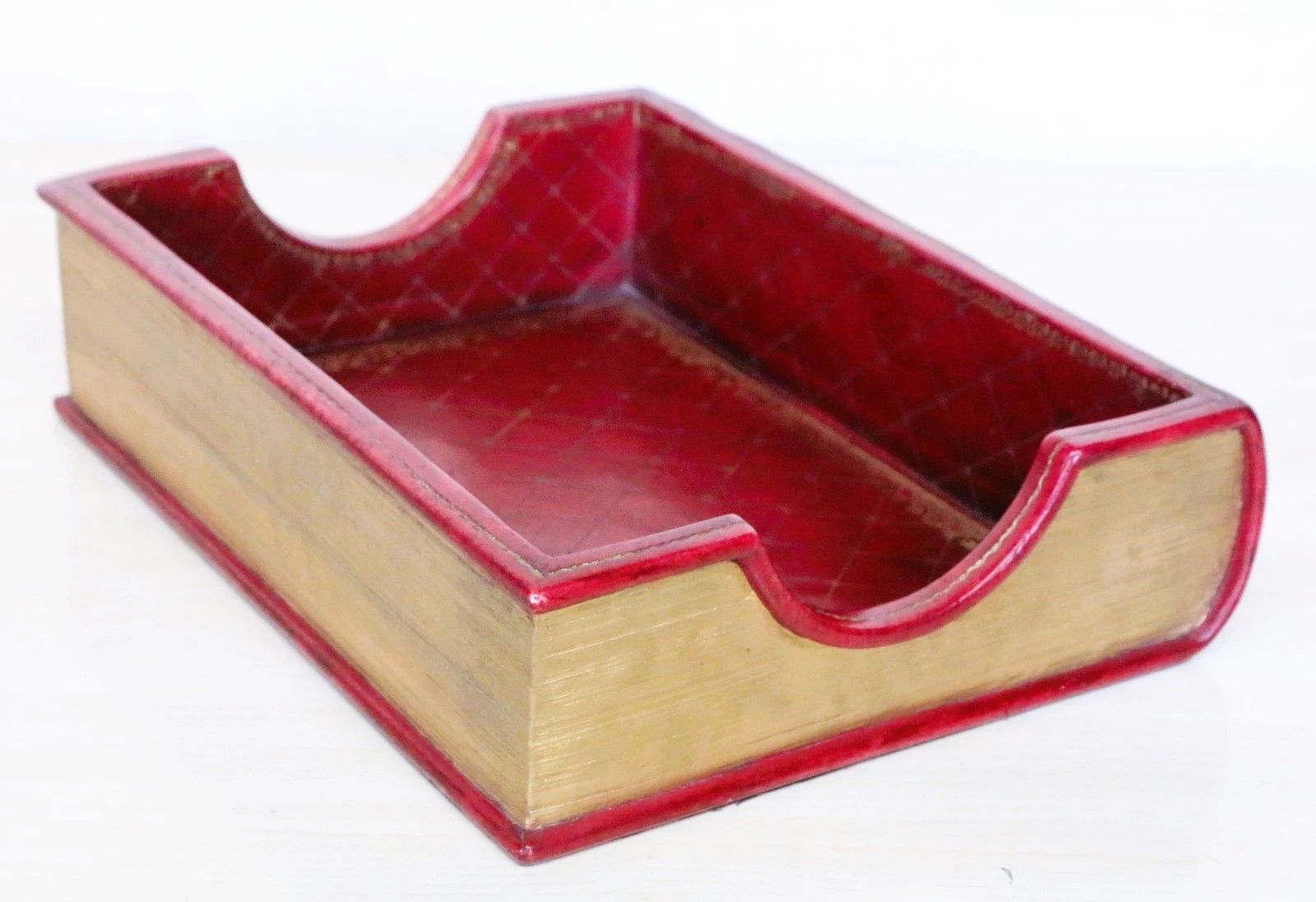 A Desktop Letter Paper Holder Modelled On An Antique Red & Gilt Leather Bound Book