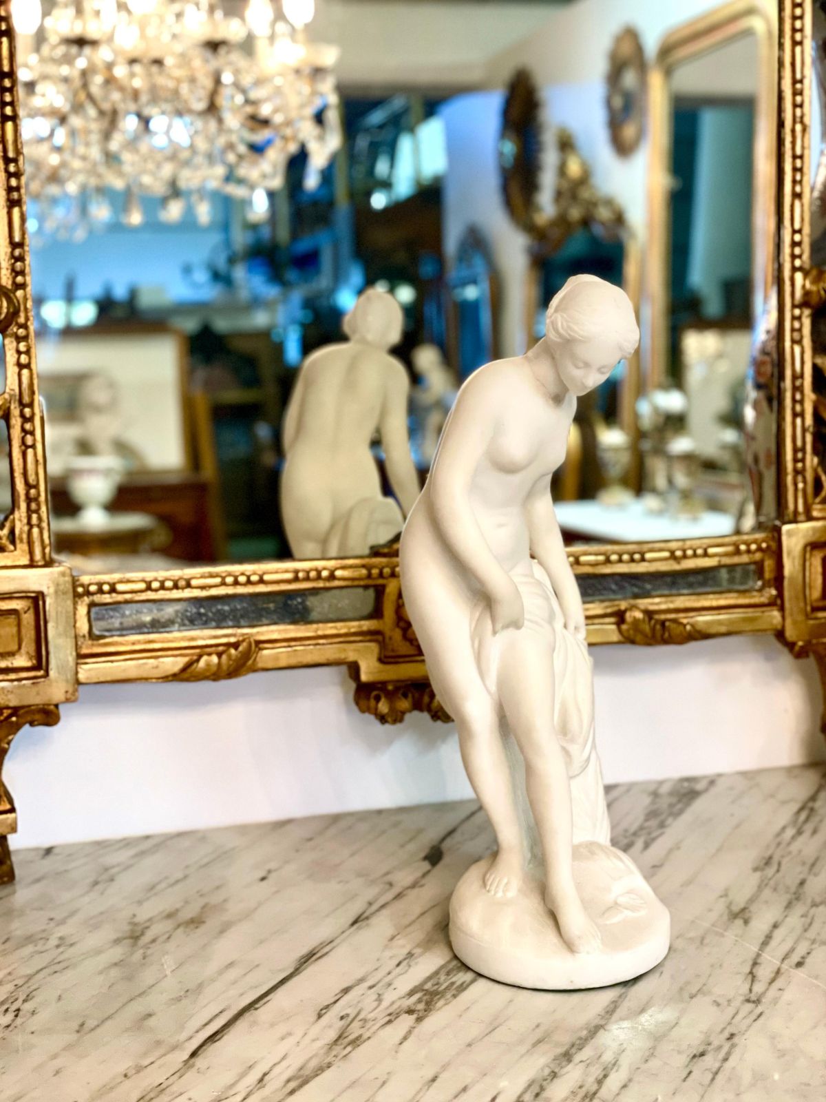 19th Century White Marble Sculpture “La Baigneuse” Inspired By Falconet photo 2389.0