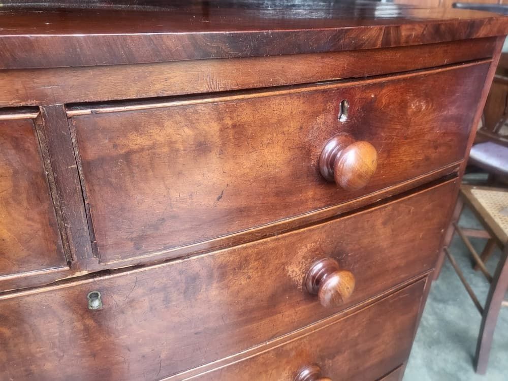 Antique Victorian Mahogany Bow Front 2 Over 3 Chest Of Drawers photo vinterior