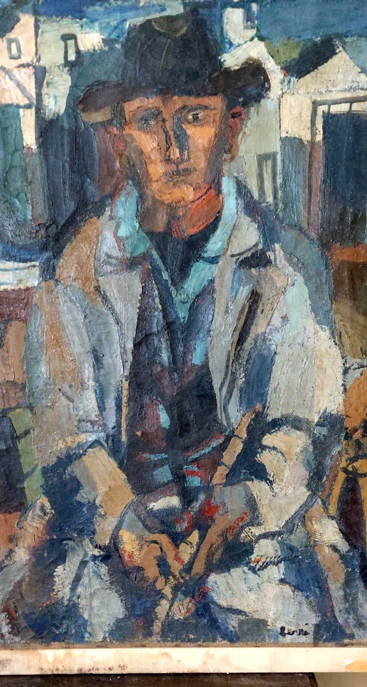 Large Oil On Canvas Ferruccio Ferri  1955 "The Fisherman" Canvas 105x75 Cm photo Art