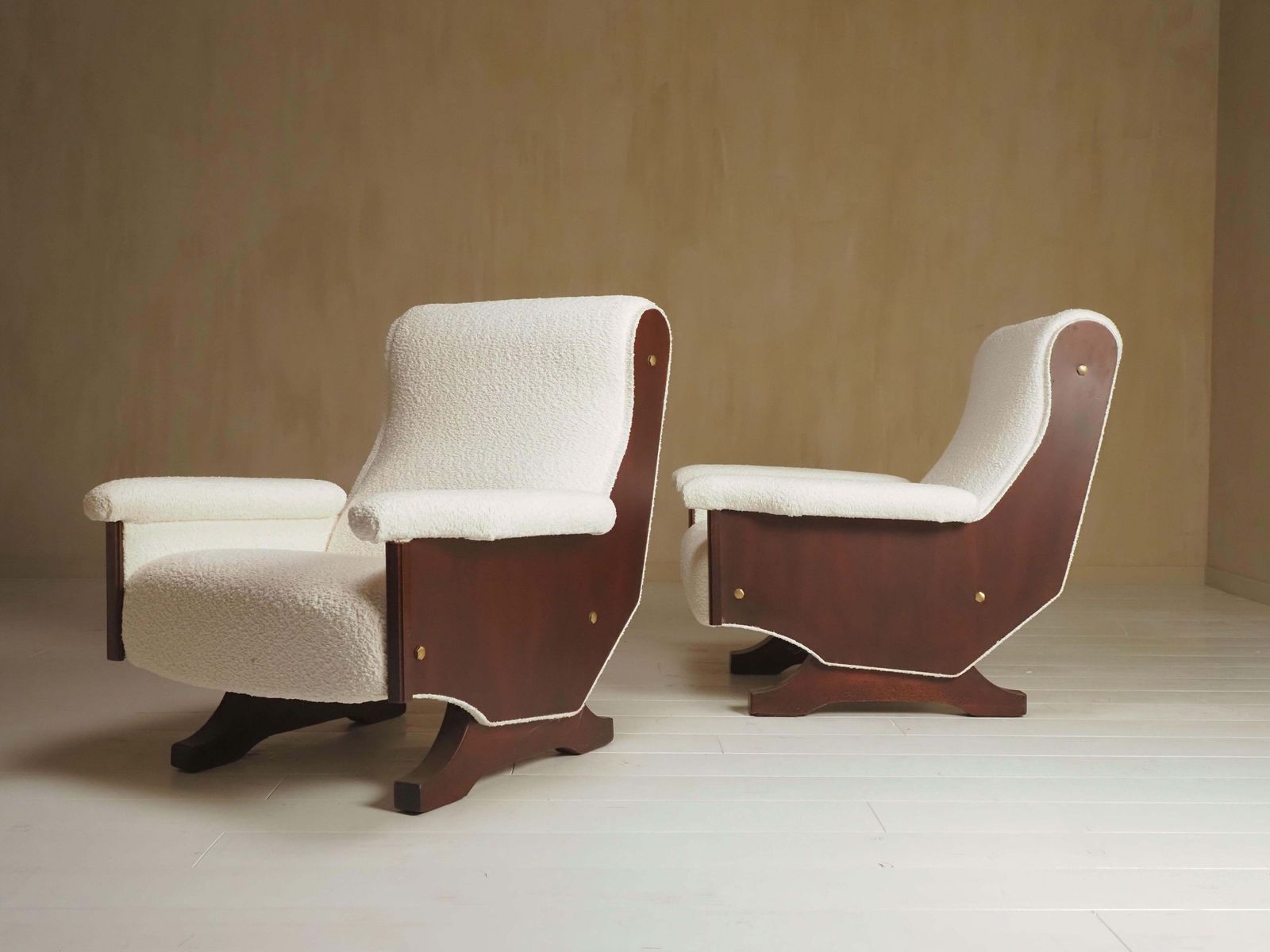 Pair Of Italian 1960's Modern Walnut & Boucle Armchairs photo 3372.0