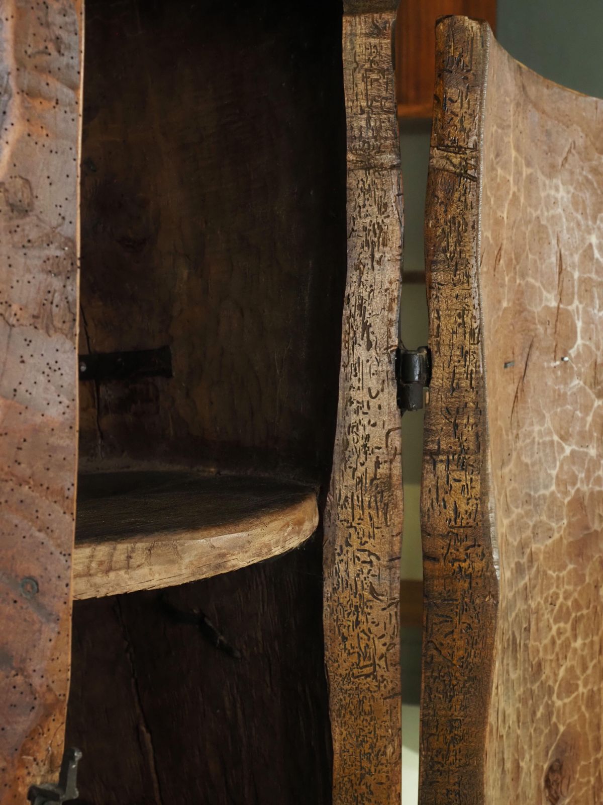 photo vinterior Primitive Folk Art Cabinet Made Of An Old Tree Trunk Early 1900s