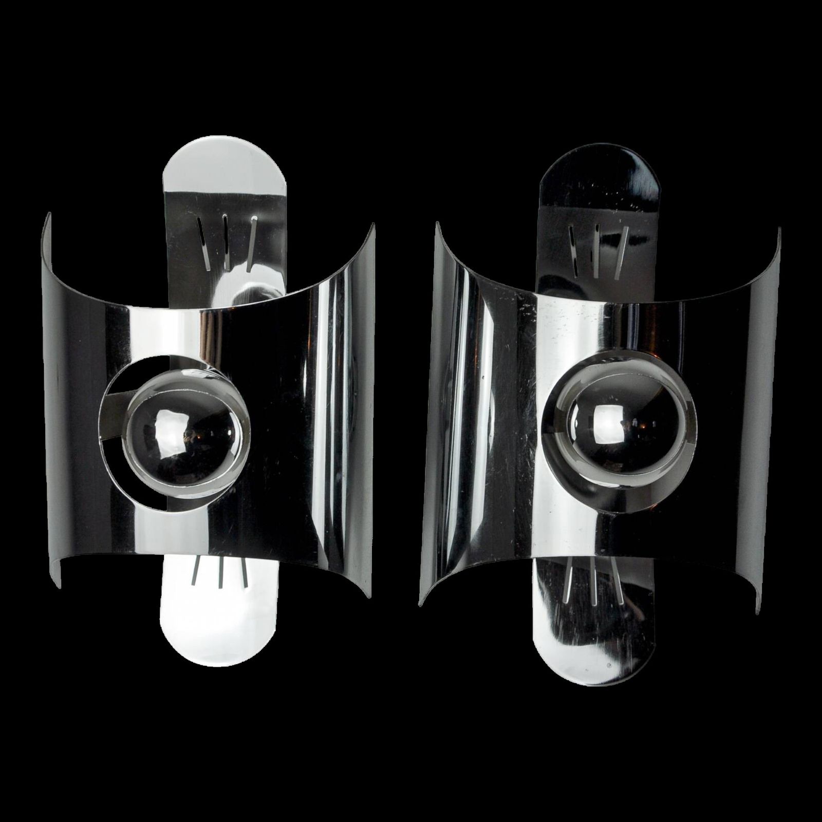 Page 1 Of 12 Pair Of Space Age Wall Lights, Chromed Metal, Italy, 1970