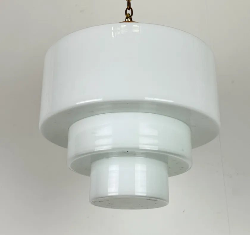 ‘Theo’ Large Stepped Opaline Pendant Light White Glass (55186) photo furniture