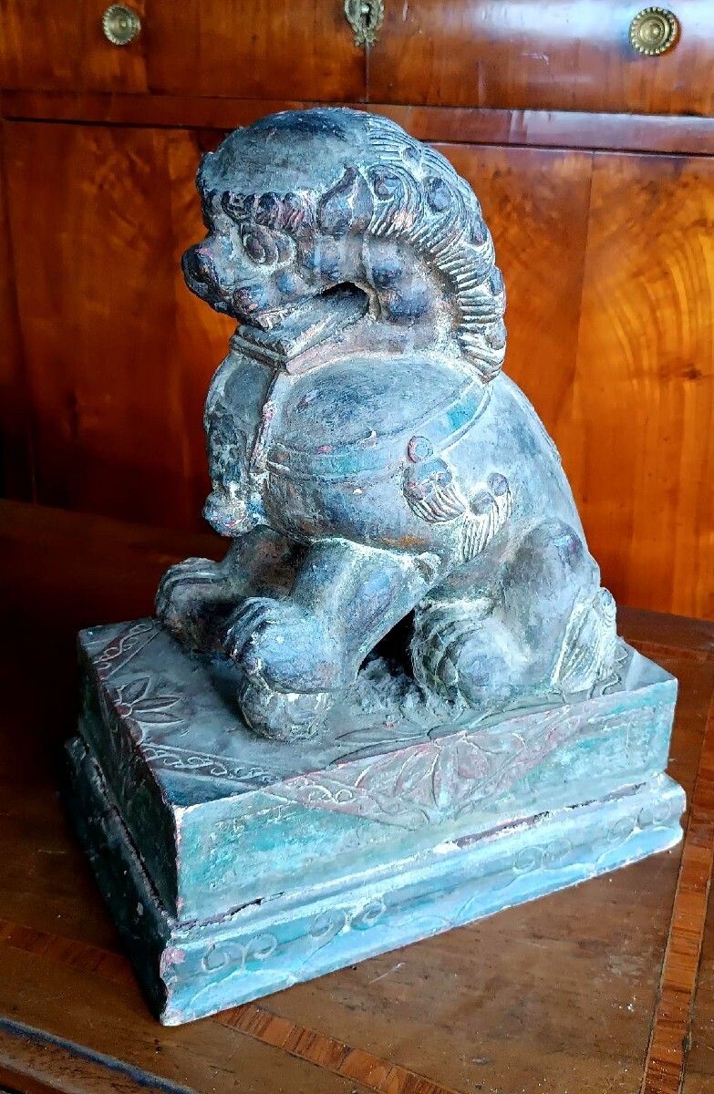 Lacquered Wooden Pho Dog   China, Early 20th Century photo Garden Decor