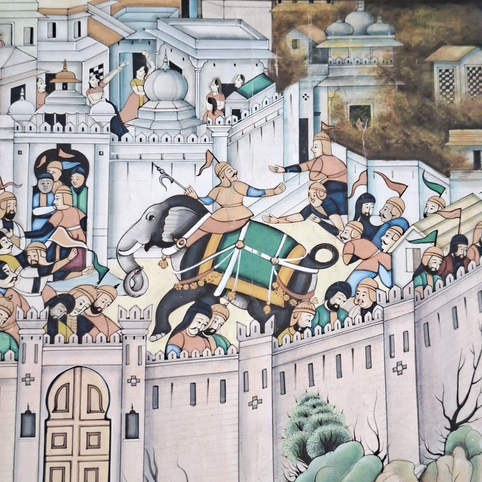 Original Indian Silk Painting Siege Of Ranthambore Dinesh G. M. Framed Vintage photo furniture