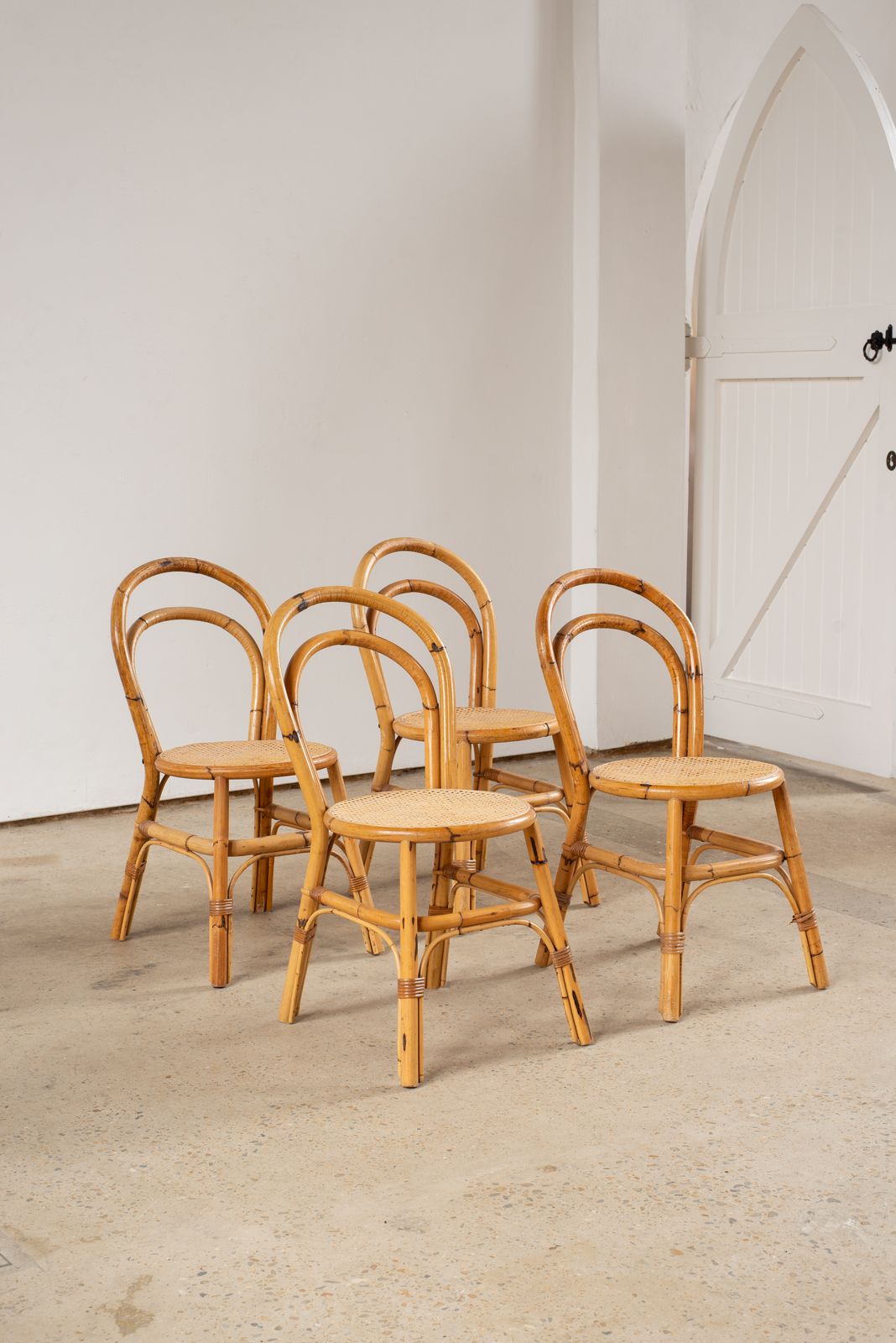 Set Of Four Bamboo And Cane Chairs, Italy C1970