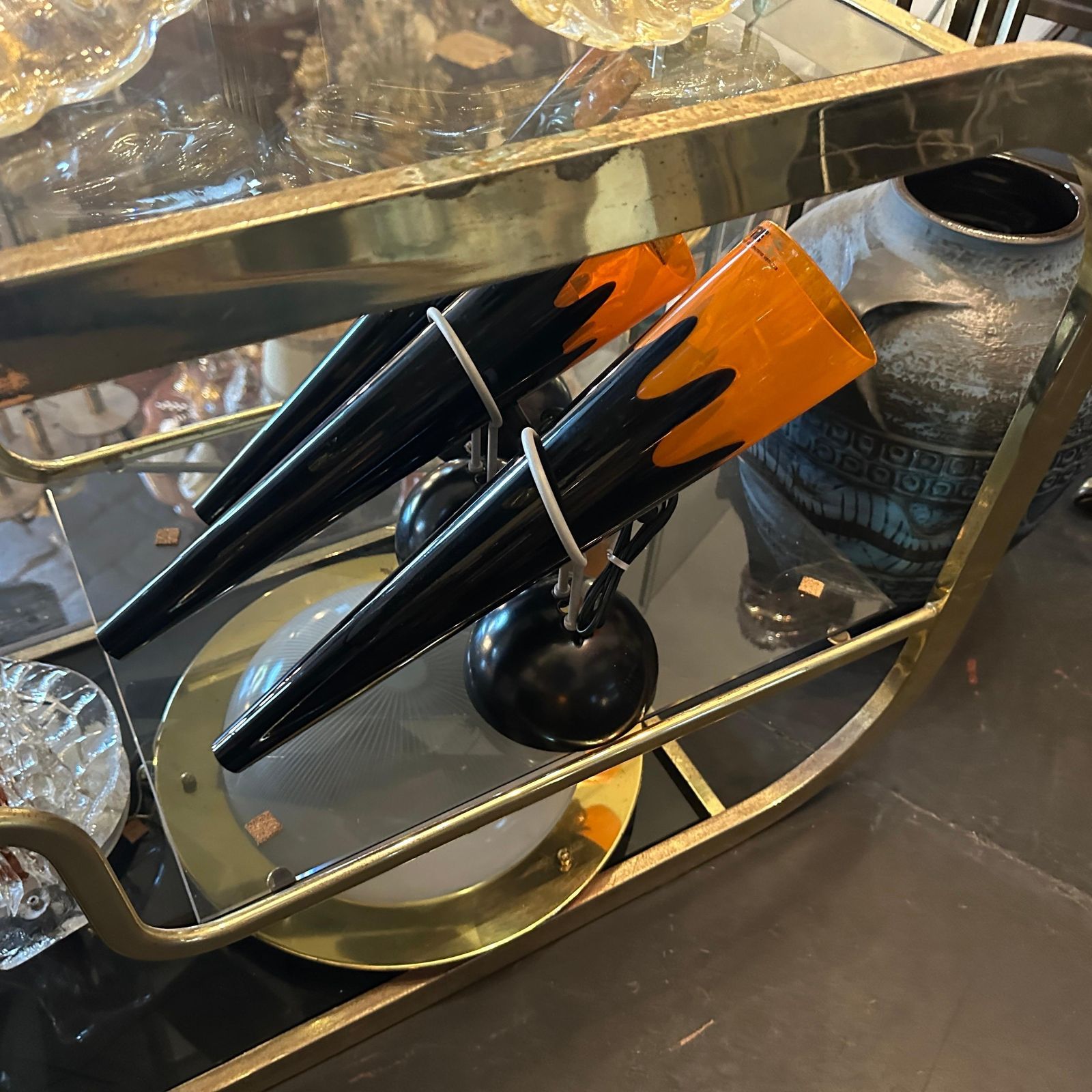 1980s Post Modern Orange And Black Murano Glass And Metal Wall Sconce By I Tre photo vinterior